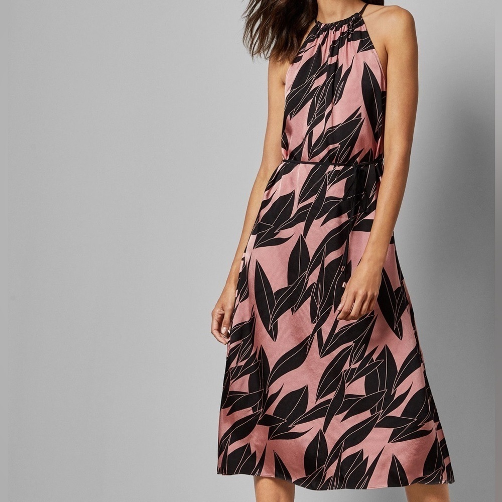Ted Baker Leahla Sour Cherry Halter Midi Dress viscose summer print 4 TED- 10 US - Picture 2 of 5